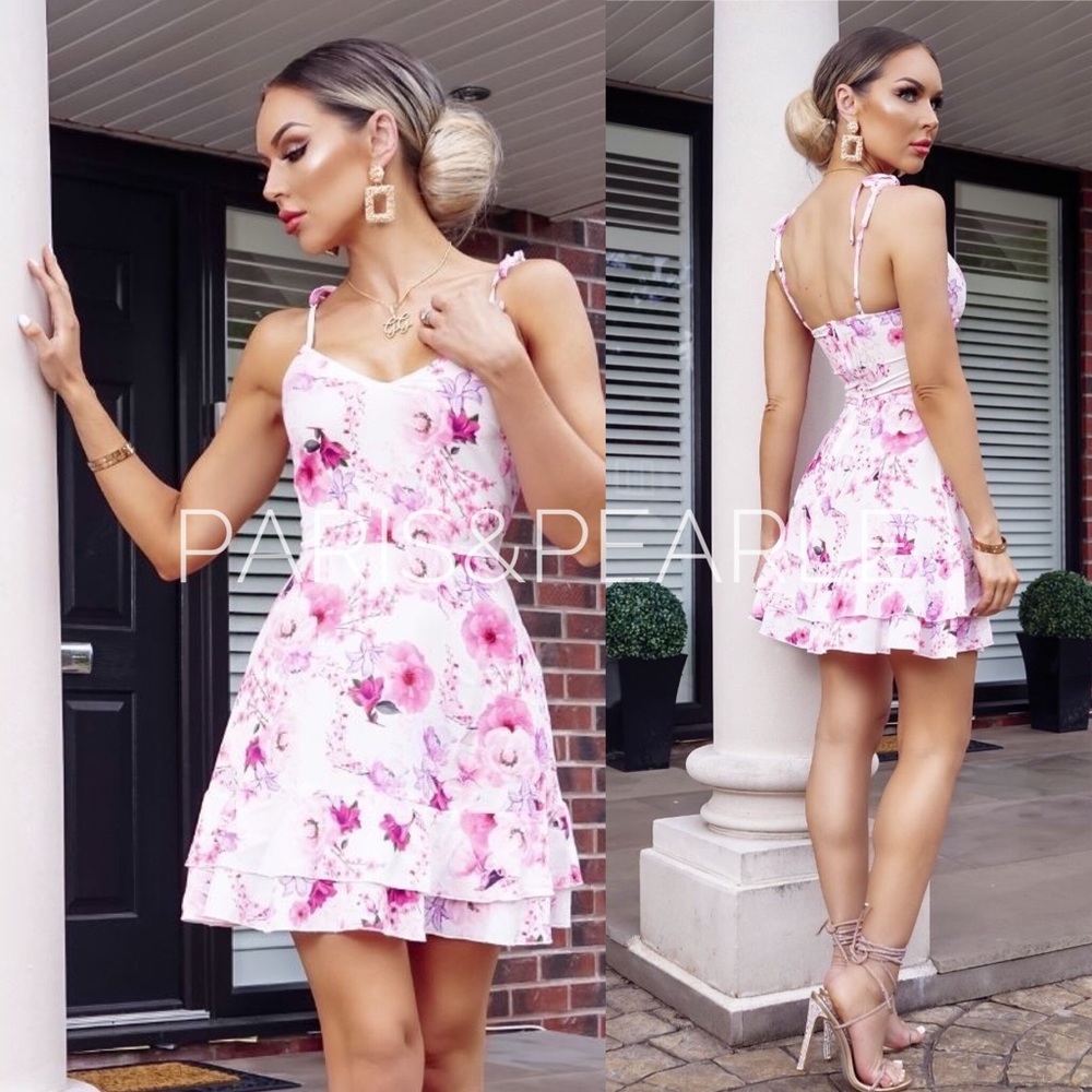 Love You Always Pink Floral Tiered Hem Dress